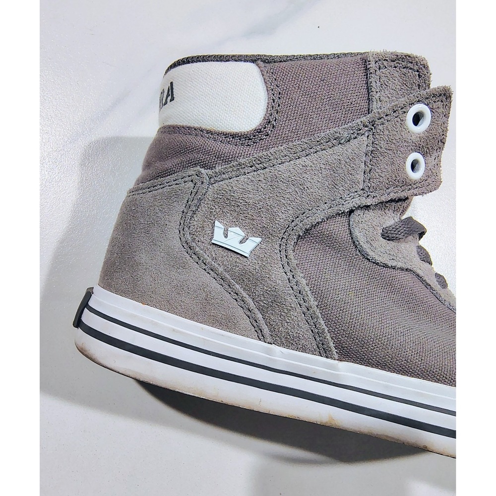 Supra Mens Vaider Skate Shoes Sneakers High Top Gray Suede Canvas 8.5 - Picture 2 of 11